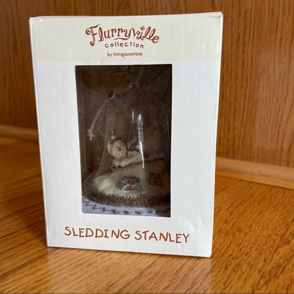 NWOT Flurryville Collection SLEDDING STANLEY Snowman 4" Ornament Glass Bell - Picture 2 of 8